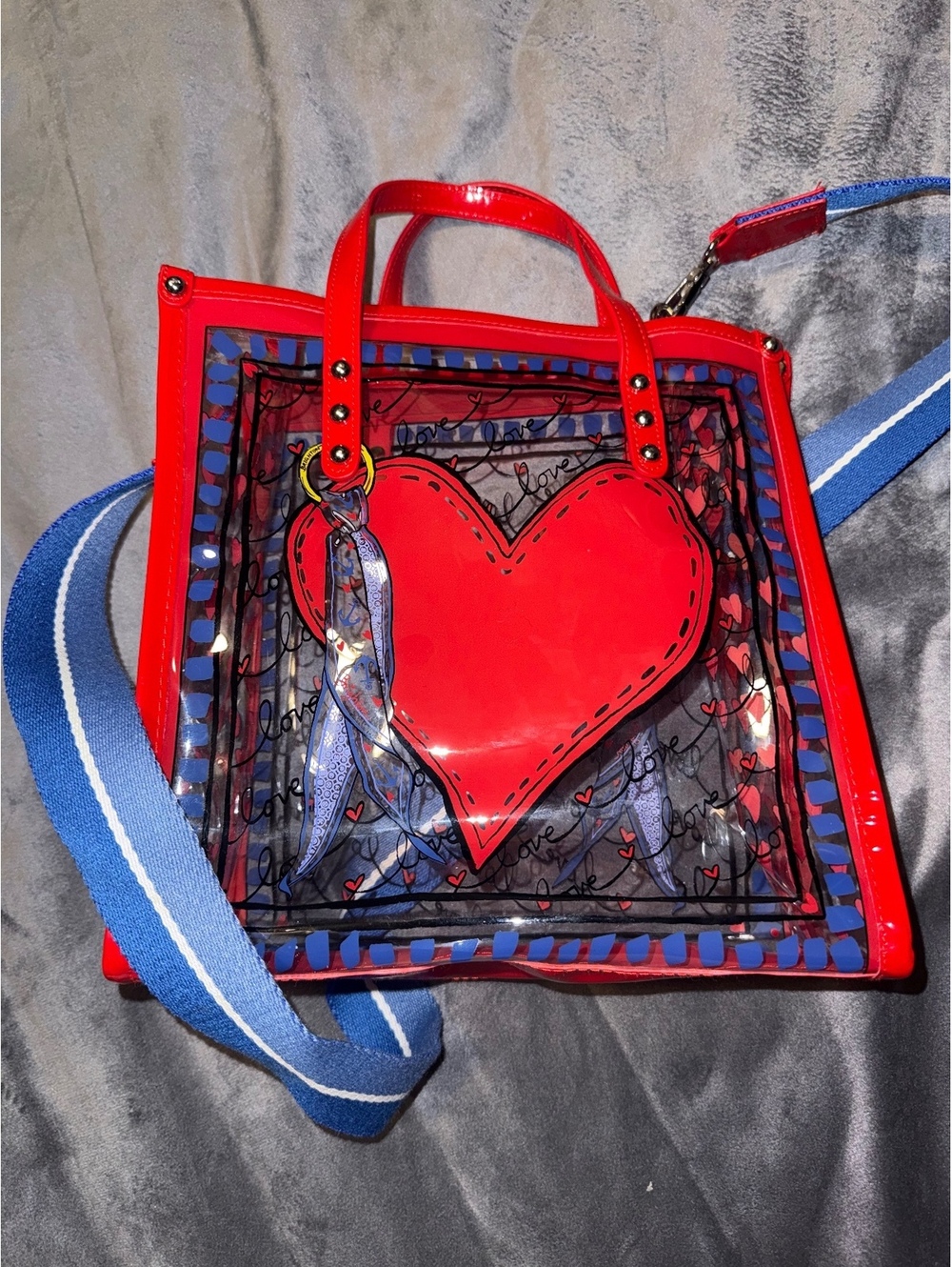 Brighton Plastic Tote Hearts Red Trim Clear Bag Crossbody